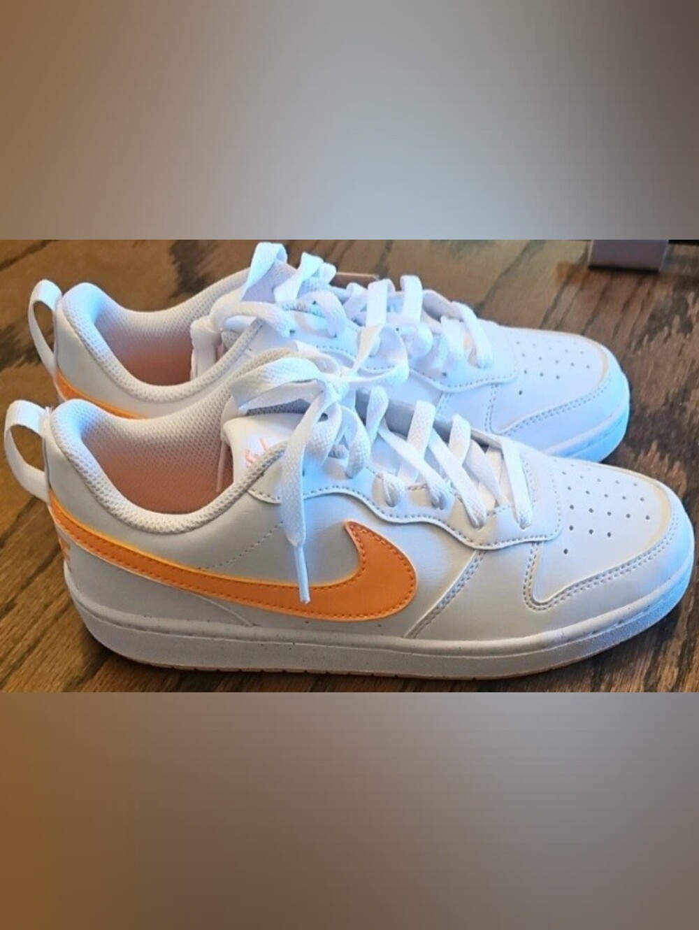 Nike White Kids Sneakers with Orange Swoosh (Women's 6.5) No Box